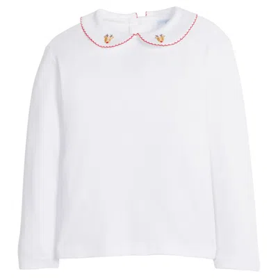 Little English Kids' Girl's Long Sleeve Pinpoint Shirt In White/ Reindeer