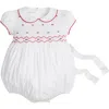 Little English Holly Smocked Claiborne Bubble In White
