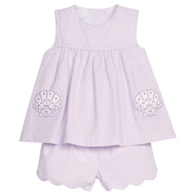 Little English Kids' Applique Pocket Short Set In Purple