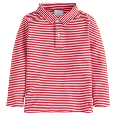 Little English Babies'  Kids' Striped Long Sleeve Polo In Red