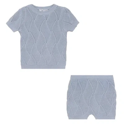 Little Fragile Babies'  Boy Chunky Jersey Textured Short Sleeve Top And Shorts Set In Blue