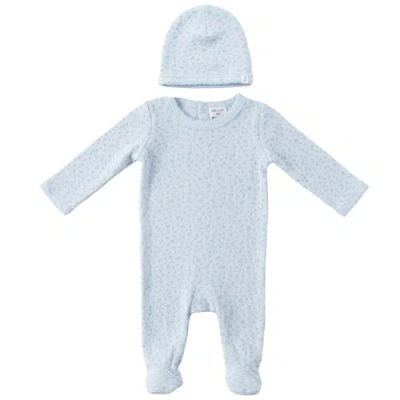 Little Fragile Babies'  Boy Flower Pointelle Scalloped Edge Romper And Hat Set In Blue