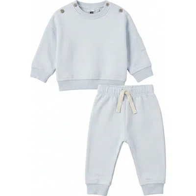 Little Fragile Babies'  Boy French Terry Rib Trim Raw Edge Sweatshirt And Pants Set In Blue