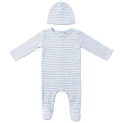 Little Fragile Babies'  Boy Stripe Pointelle Long Sleeve Embroidered Romper And Hat Set In Blue