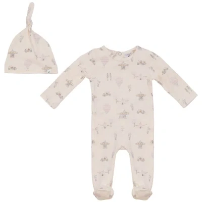 Little Fragile Babies'  Carrousle Organic Cotton Blend Snap Closure Hat Romper In Neutral