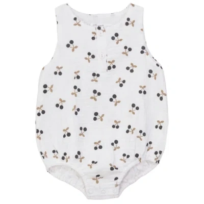 Little Fragile Babies'  Cherry Crinkle Scallop Snap Romper In Neutral