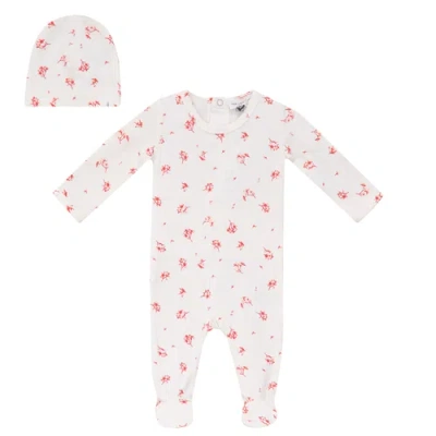 Little Fragile Kids'  Floral Snap Back Cotton Modal Romper With Hat In White