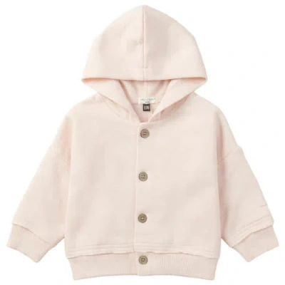 Little Fragile Babies'  Girl French Terry Hooded Button Front Rib Cuff Jacket In Neutral
