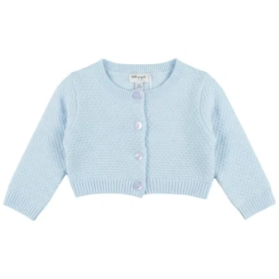 Little Fragile Babies'  Girl Popcorn Knit Cropped Shell Button Cardigan In Blue