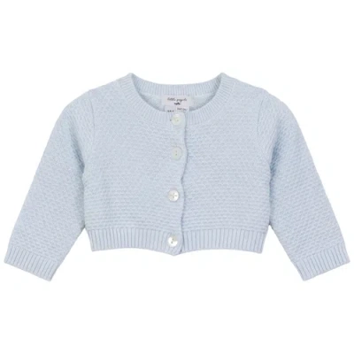 Little Fragile Babies'  Girl Popcorn Knit Cropped Shell Button Cardigan In Blue