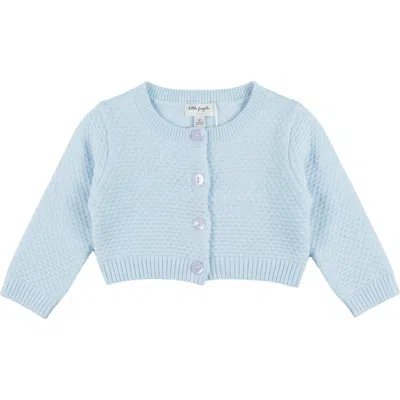 Little Fragile Babies'  Girl Popcorn Knit Cropped Shell Button Cardigan In Blue