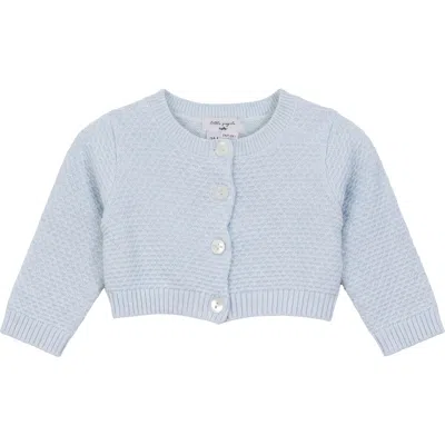 Little Fragile Babies'  Girl Popcorn Knit Cropped Shell Button Cardigan In Blue
