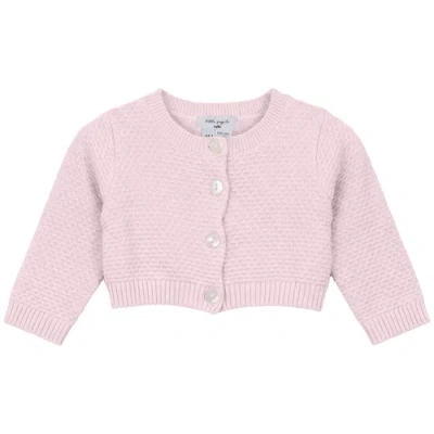Little Fragile Babies'  Girl Popcorn Knit Cropped Shell Button Cardigan In Pink