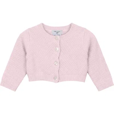 Little Fragile Babies'  Girl Popcorn Knit Cropped Shell Button Cardigan In Pink