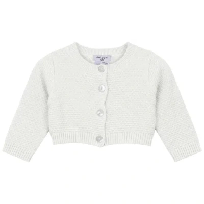 Little Fragile Babies'  Girl Popcorn Knit Cropped Shell Button Cardigan In White
