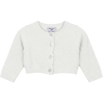 Little Fragile Babies'  Girl Popcorn Knit Cropped Shell Button Cardigan In White
