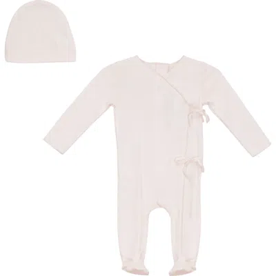 Little Fragile Babies'  Girl Wrap Front Overlap Twill Tape Detail Romper With Matching Hat In Pink