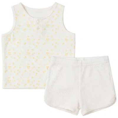 Little Fragile Babies'  Modal Rib Trim Sleeveless Top And Elastic Waist Shorts 2 Piece Set In White
