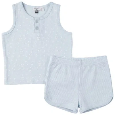 Little Fragile Babies'  Sleeveless Modal Top And Elastic Waist Shorts 2 Piece Set In Blue