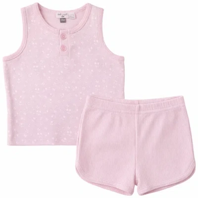 Little Fragile Babies'  Sleeveless Modal Top And Elastic Waist Shorts 2 Piece Set In Pink
