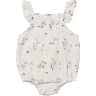 Little Fragile Babies'  Small Flower Ruffle Strap Scallop Trim Romper In Neutral