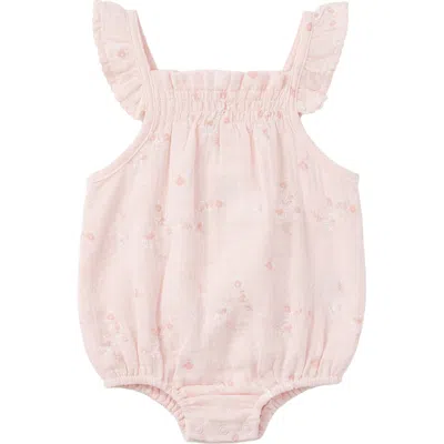 Little Fragile Babies'  Small Flower Ruffle Strap Scallop Trim Romper In Pink