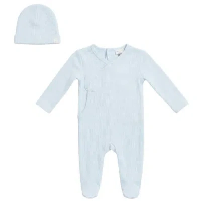 Little Fragile Kids'  Soft Modal Rib Wrap Front Romper And Hat Set In Blue