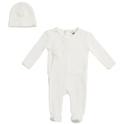 Little Fragile Kids'  Soft Modal Rib Wrap Front Romper And Hat Set In Neutral