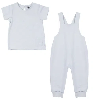 Little Fragile Babies'  Tee And Cross Back Adjustable Strap Overall & Short Sleeve Top 2 Piece Set In Blue