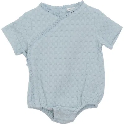 Little Fragile Babies'  Textured Waffle Wrap Front Snap Closure Romper In Blue