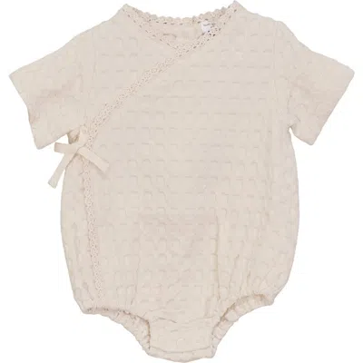 Little Fragile Babies'  Textured Waffle Wrap Front Snap Closure Romper In Neutral