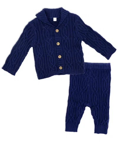 Little Gent Baby Boys Shawl Collar Knit Cardigan And Pants, 2 Piece Set In Blue