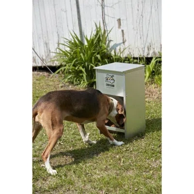 Little Giant Pet Lodge Dry Food Automatic Steel Dog Feeder Chow Hound 25 Pound Capacity In Silver