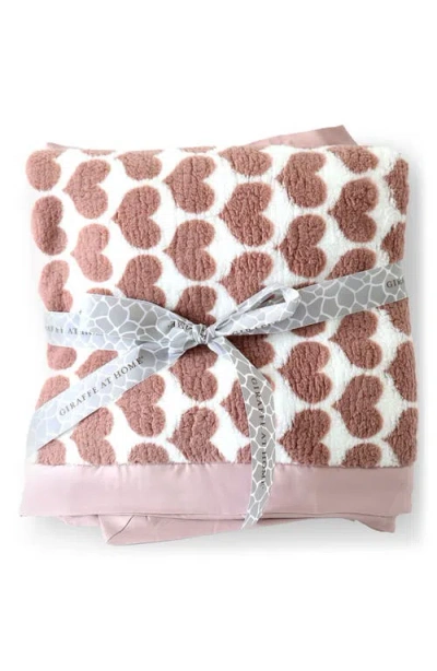 Little Giraffe Chenille Heart Throw Blanket In Dusty Pink