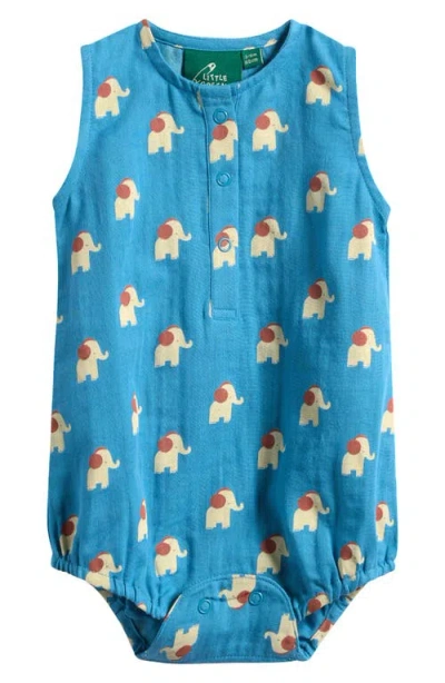 Little Green Radicals Babies'  Blue Elephant Organic Cotton Bubble Romper