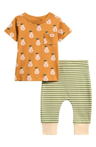 Little Green Radicals Babies'  Kids' Summer Pears Organic Cotton Top & Pants Set In Gold