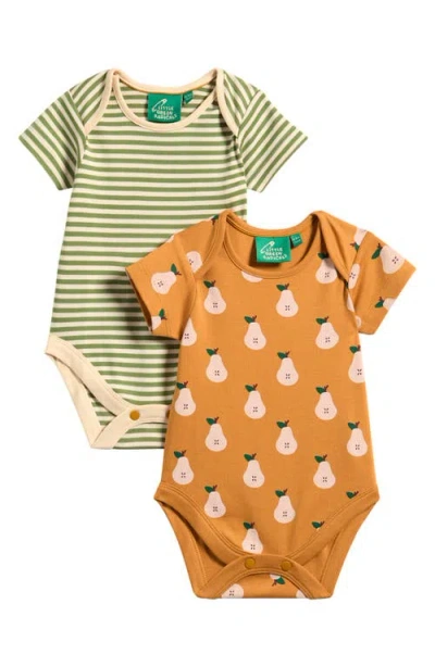 Little Green Radicals Babies'  Summer Pears 2-pack Assorted Organic Cotton Bodysuits In Gold