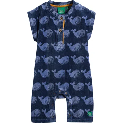 Little Green Radicals Babies'  Whales Terry Romper In Blue