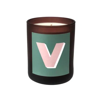 Little Karma Co. Ltd Green Initial V Candle - Juniper Refillable Large Alphabet Candle In Multi