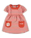 Little King Apparel Girl's Toddler Orange Clemson Tigers Striped Dress With Pockets In Orange
