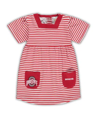 Little King Apparel Babies' Girl's Toddler Scarlet Ohio State Buckeyes Striped Dress With Pockets