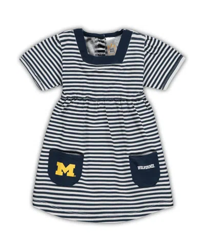 Little King Apparel Babies' Girls Toddler Navy Michigan Wolverines Striped Dress With Pockets