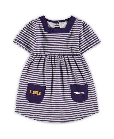 Little King Apparel Babies' Girls Toddler Purple Lsu Tigers Striped Dress With Pockets