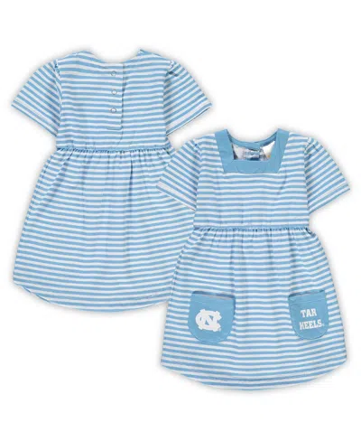 Little King Apparel Babies' Toddler Girls Carolina Blue North Carolina Tar Heels Striped Dress With Pockets