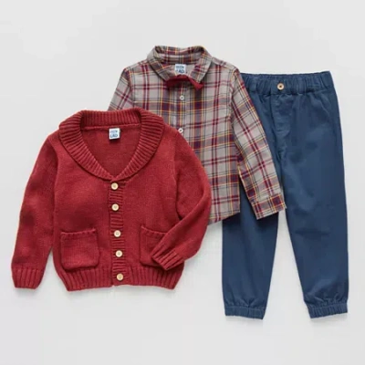 Little Lad Babies' Cardigan And Bowtie Toddler Boys 3-pc. Pant Set In Red