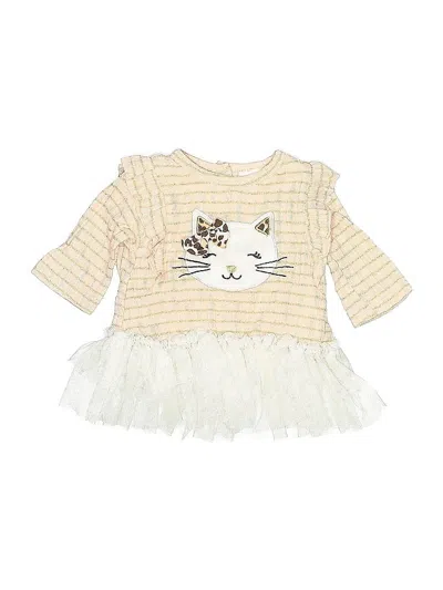 Pre-owned Little Lass Babies' 3/4 Sleeve Top Ivory Ruffles Neckline Tops In White