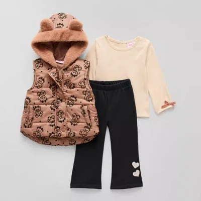 Little Lass Teddy Bear Vest Baby Girls 3-pc. Legging Set In Brown