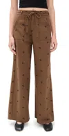 Little Lies Bow Pattern Pants Chocolate In Brown