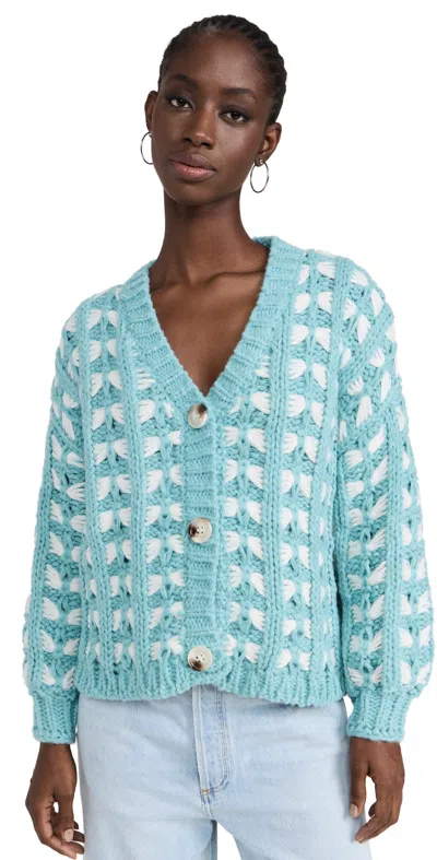 Little Lies Hannah Turquoise And White Chunky Cardigan Sweater