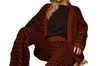 LITTLE LIES HOUNDSTOOTH CHUNKY CARDIGAN IN RUST AND BLACK